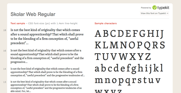 Typekit Skolar Web Font Specimen