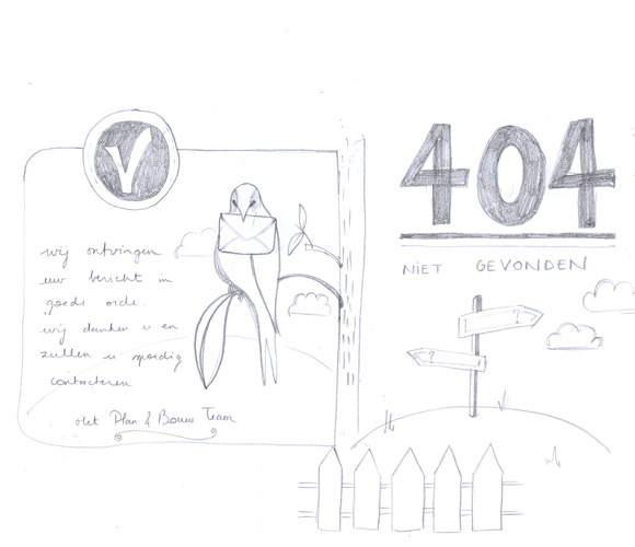 sketching the illustrations for the form result page and the  404 page not found