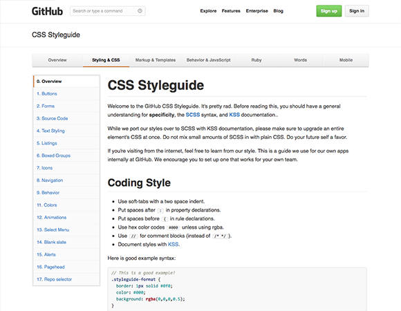GitHub CSS Style Guide