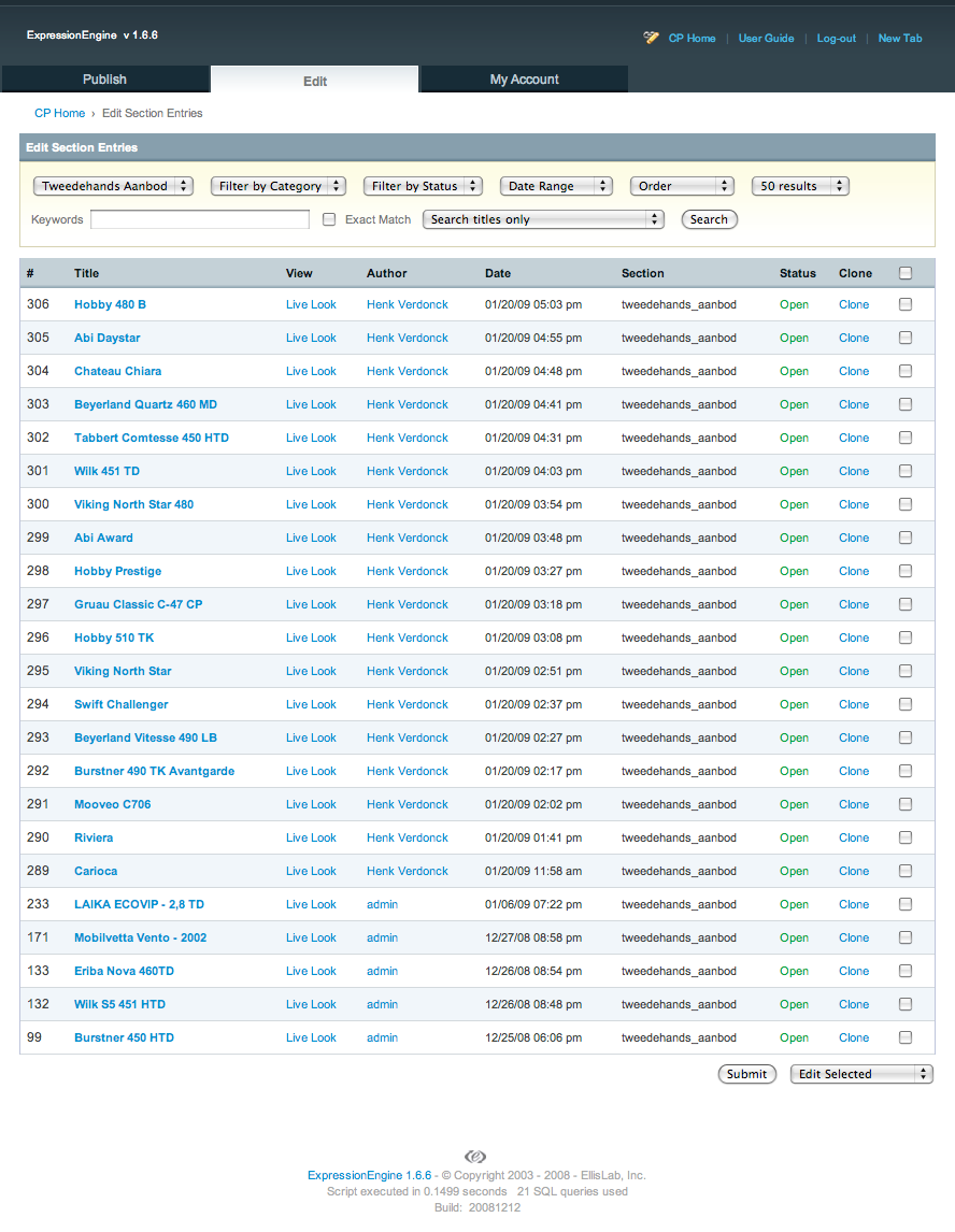 List of entries in ExpressionEngine