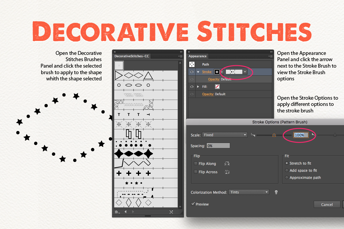 Decorative Stitch Brushes for Illustrator